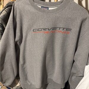 MV Sport Gray Crewneck Sweatshirt with Red Corvette Racing Logo